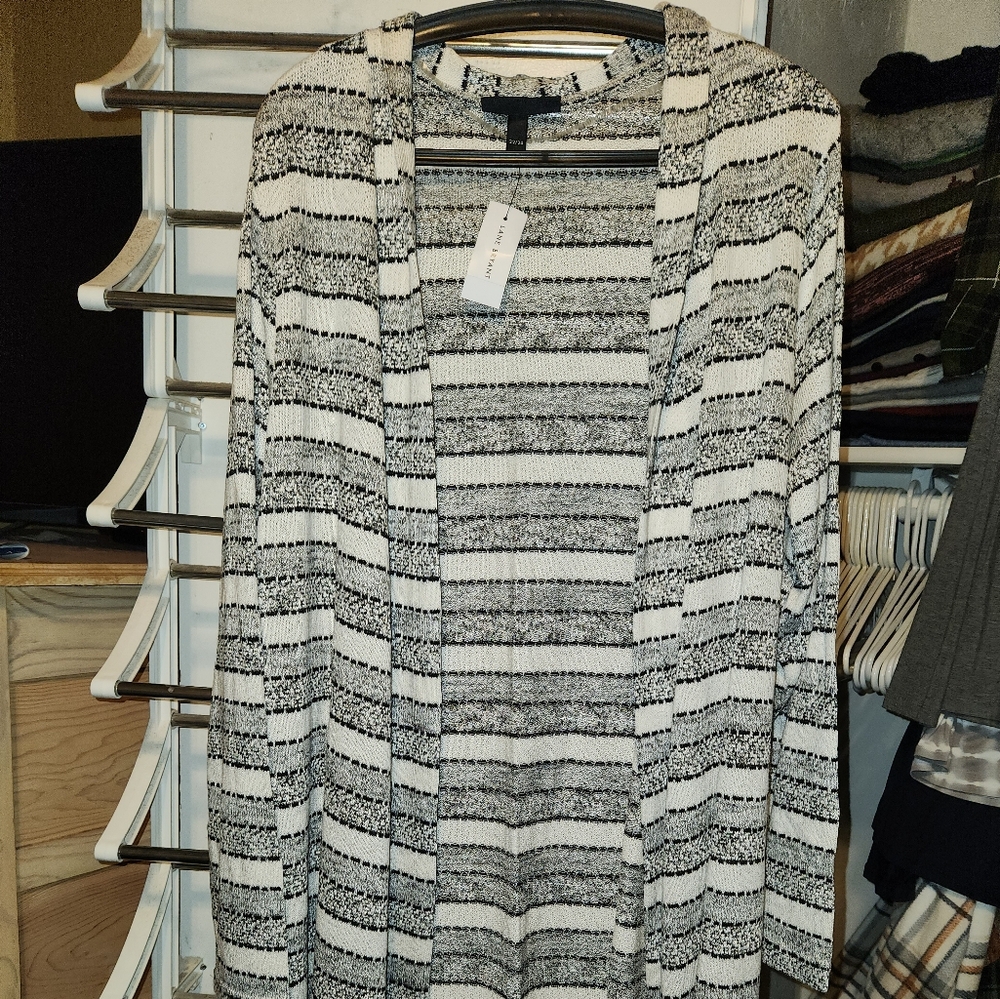 NWT Lane Bryant Striped Black and White Cardigan Duster sz 22/24